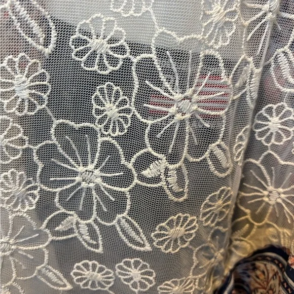 Women's Off Shoulder Navy and Cream Patterned Top - Picture 3 of 6